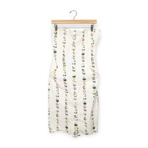 Adam Lippes Women's Dress White Floral Stripe Strapless Midi Dress Size 14